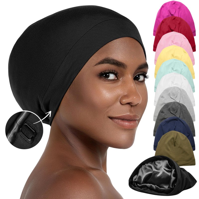CAPLORD Adjustable Satin Bonnet for Men & Women - Satin Beanie for All Hair Types  Perfect as Sleep Bonnet for Curly or Soft Hair - Wrap Sleep Cap Black - Image 1